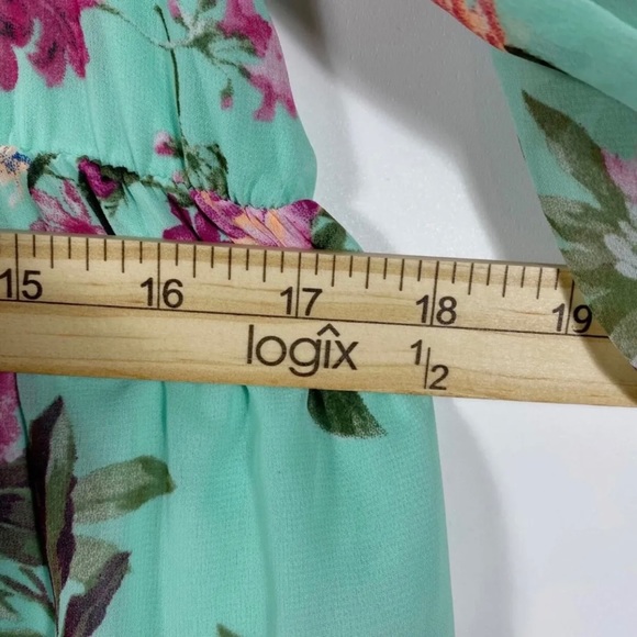 Pink Blush Maternity Dress SzS Mint Green Floral Print Sheer Lined Spring Summer - Picture 11 of 12